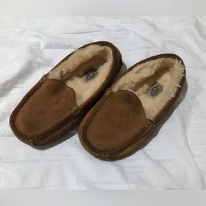 UGG Kids Boys Girls Original Ascot Slippers Chestnut Shoes Sheepskin Fur Size 13